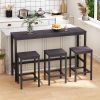 Modern Design Kitchen Dining Table; Pub Table; Long Dining Table Set with 3 Stools; Easy Assembly; Dark Gray