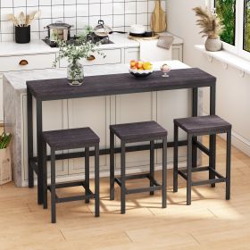 Modern Design Kitchen Dining Table; Pub Table; Long Dining Table Set with 3 Stools; Easy Assembly; Dark Gray