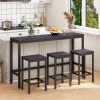 Modern Design Kitchen Dining Table; Pub Table; Long Dining Table Set with 3 Stools; Easy Assembly; Dark Gray