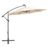 vidaXL Hanging Parasol with LED Lighting 118.1" Sand Metal Pole