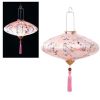 12" Chinese Cloth Lantern Traditional Festival Lampshade UFO Shaped Decorative Hanging Paper Lantern, Pink Butterfly Floral