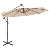 vidaXL Hanging Parasol with LED Lighting 118.1" Sand Metal Pole