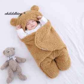 Soft Newborn Baby Wrap Blankets Baby Sleeping Bag Envelope For Newborn Sleepsack Cotton thicken Cocoon for baby 0-9 Months (Color: brown-Fleece, size: 6M)