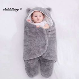 Soft Newborn Baby Wrap Blankets Baby Sleeping Bag Envelope For Newborn Sleepsack Cotton thicken Cocoon for baby 0-9 Months (Color: gray-Flannel, size: 6M)