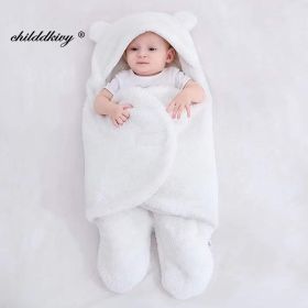 Soft Newborn Baby Wrap Blankets Baby Sleeping Bag Envelope For Newborn Sleepsack Cotton thicken Cocoon for baby 0-9 Months (Color: white-Flannel, size: 9M)