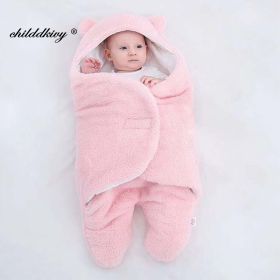 Soft Newborn Baby Wrap Blankets Baby Sleeping Bag Envelope For Newborn Sleepsack Cotton thicken Cocoon for baby 0-9 Months (Color: pink-Flannel, size: 9M)