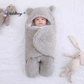 Soft Newborn Baby Wrap Blankets Baby Sleeping Bag Envelope For Newborn Sleepsack Cotton thicken Cocoon for baby 0-9 Months (Color: gray-Fleece, size: 6M)