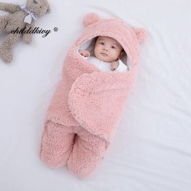 Soft Newborn Baby Wrap Blankets Baby Sleeping Bag Envelope For Newborn Sleepsack Cotton thicken Cocoon for baby 0-9 Months (Color: pink-Fleece, size: 9M)