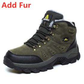 Large Size 48 Hiking Boots Men Summer Winter Outdoor Warm Fur Non Slip Fashion Women Footwear Boys Outdoor Work Ankle Boot Fall (Color: Fur Green, size: 43)