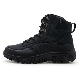 New Men's Military Boots High Top Outdoor Hiking Shoes Men Anti-collision Quality Army Tactical Sport Jogging Trekking Sneakers (Color: Black, size: 44)