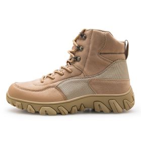 New Men's Military Boots High Top Outdoor Hiking Shoes Men Anti-collision Quality Army Tactical Sport Jogging Trekking Sneakers (Color: Beige, size: 41)