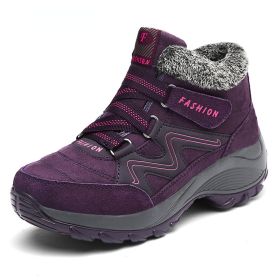 Winter Women's Snow Boots All-match Thick Bottom Increased Velvet Warm Low Ankle Outdoor Leisure Sports Shoes Hiking Boots (Color: Purple, size: 36)