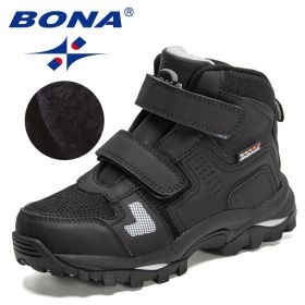 BONA 2021 New Designers Plush Hiking Shoes Children Non-slip Boots Teenagers Trekking Shoes Kids High Top Sneakers Boys Girls (Color: Charcoal grey S gray, size: 4)