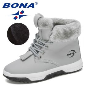 BONA 2020 New Designers High Top Snow Boots Children Winter Thick Plush Warm Non-Slip Boots Big Girls Boys Hiking Footwear Kids (Color: Light gray dark grey, size: 5.5)