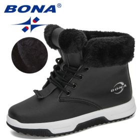 BONA 2020 New Designers High Top Snow Boots Children Winter Thick Plush Warm Non-Slip Boots Big Girls Boys Hiking Footwear Kids (Color: Black silver gray, size: 3)