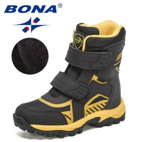 BONA 2022 New Designers Snow Boots For Boys High Top Sneakers For Girls Winter Hiking Sport Shoes Fashion Ankle Boots Children (Color: Charcoal grey yellow, size: 5)