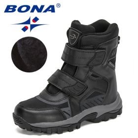 BONA 2022 New Designers Snow Boots For Boys High Top Sneakers For Girls Winter Hiking Sport Shoes Fashion Ankle Boots Children (Color: Black silver gray, size: 4)