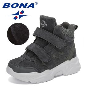 BONA 2022 New Designers High Top Snow Boots Warm Plush Lining Walking Shoes Child Comfortable Anti-Slip Hiking Shoes Children (Color: Dark grey S gray, size: 5.5)