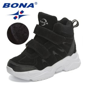 BONA 2022 New Designers High Top Snow Boots Warm Plush Lining Walking Shoes Child Comfortable Anti-Slip Hiking Shoes Children (Color: Black silver gray, size: 5.5)