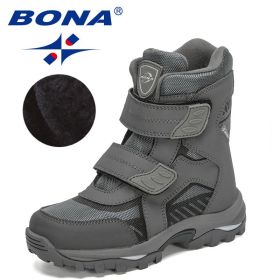 BONA 2022 New Designers Snow Boots For Boys High Top Sneakers For Girls Winter Hiking Sport Shoes Fashion Ankle Boots Children (Color: Dark grey S gray, size: 4)