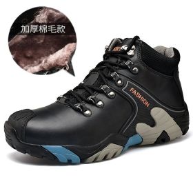 High quality Men's Hiking Shoes Outdoor High top Hunting Boots Men Genuine Leather Comfortable Trekking Boots (Color: Black Fur -A2027, size: 45)