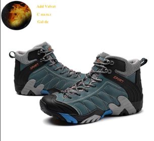 High quality Men's Hiking Shoes Outdoor High top Hunting Boots Men Genuine Leather Comfortable Trekking Boots (Color: 2058grayblue fur, size: 43)