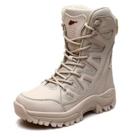 Comfort Beige Outdoor Hiking Boots Couple Men Trekking Shoes Women Big Size Military Tactical Boots For Men hiking sheos snow bo (Color: Beige -S208, size: 37)