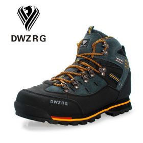 DWZRG Men Hiking Shoes Waterproof Leather Shoes Climbing & Fishing Shoes New Popular Outdoor Shoes Men High Top Winter Boots (Color: Black Yellow, size: 46)