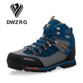 DWZRG Men Hiking Shoes Waterproof Leather Shoes Climbing & Fishing Shoes New Popular Outdoor Shoes Men High Top Winter Boots (Color: Gray Navy, size: 39)