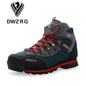 DWZRG Men Hiking Shoes Waterproof Leather Shoes Climbing & Fishing Shoes New Popular Outdoor Shoes Men High Top Winter Boots (Color: Dark Blue Red, size: 48)