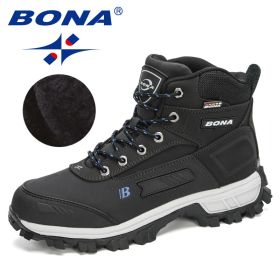 BONA 2022 New Arrival Pro-Mountain Ankle Hiking Boots Men Outdoor Sports Plush Warm High Top Walking Training Footwear Masculino (Color: Charcoal grey R blue, size: 8.5)