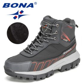 BONA 2022 New Designers Action Leather Winter Brand Snow Boots Men Super Warm Ankle Boots Man Plush Hiking Soft Boots Mansculino (Color: Dark grey S gray, size: 8)