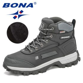 BONA 2022 New Arrival Pro-Mountain Ankle Hiking Boots Men Outdoor Sports Plush Warm High Top Walking Training Footwear Masculino (Color: Dark grey S gray, size: 8.5)