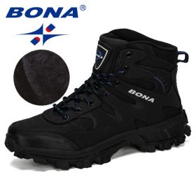 BONA New Designers Nubuck Hiking Boots Krasovki Tactical Shoes Men Outdoor Non-Slip Hiking Shoes Man Mountain Shoes Trendy (Color: Charcoal grey R blue, size: 10.5)