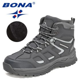 BONA 2022 New Designers Winter Brand Snow Boots Men Sneakers Super Warm Action Leather Boots Man Plush Hiking Boots Mansculino (Color: Dark grey S gray, size: 8)