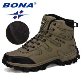 BONA New Designers Nubuck Hiking Boots Krasovki Tactical Shoes Men Outdoor Non-Slip Hiking Shoes Man Mountain Shoes Trendy (Color: Medium grey black, size: 10.5)