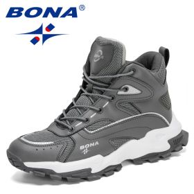 BONA 2022 New Designers Outdoor Mountain Desert Climbing Shoes Men Ankle Hiking Boots Man High Top Winter Boots Mansculino Comfy (Color: Dark grey S gray, size: 10.5)