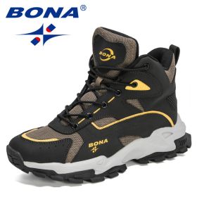 BONA 2022 New Designers Outdoor Mountain Desert Climbing Shoes Men Ankle Hiking Boots Man High Top Winter Boots Mansculino Comfy (Color: Medium grey black, size: 9)