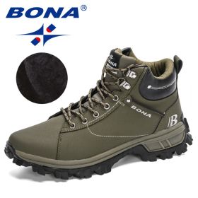 BONA 2022 NewDesigners Nubuck Sports Tactical Boots Men Hiking Mountain Shoes High Top Plush Tactical Footwear Masculino Comfy (Color: Army green S gray, size: 10.5)