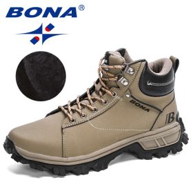 BONA 2022 NewDesigners Nubuck Sports Tactical Boots Men Hiking Mountain Shoes High Top Plush Tactical Footwear Masculino Comfy (Color: Medium grey black, size: 10)