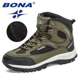 BONA 2022 New Designers Nubuck Shoes Men Outdoor Sports Tactical Male Boots Hiking Mountain Shoes Man Camping Climbing Footwear (Color: Army green black, size: 9)