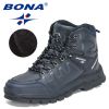 BONA 2022 New Designers Action Leather Hiking Shoes Men Winter Trekking Ankle Boots Man Top Quality Fashion Plush Boots Male