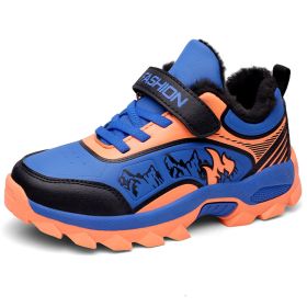 Winter Boots For Boys Anti-Skid Hiking Shoes Children Plus Fur Walking Climbing Sneakers Outdoor Sport Footwear Kids Snow Shoes (Color: Blue kid shoes, size: 5.5)