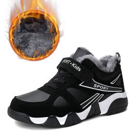 Kid Sneakers Outdoor Boots Plus Warm Fur Running Shoes Kids Waterproof Walking Children Hiking Sport Shoes Winter Shoes For Boys (Color: Black kids  shoes, size: 5.5)