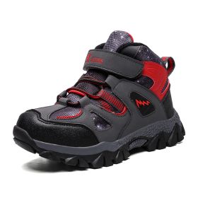 Winter Children Shoes Hiking Shoes Non-slip Sports Shoes Warm Outdoor Boys Boots Teenagers Mountain Climbing Trekking Sneakers (Color: Red Hiking Shoes, size: 1)