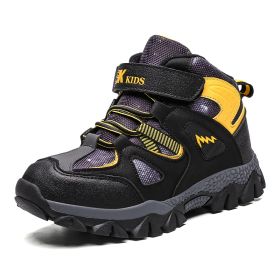 Winter Children Shoes Hiking Shoes Non-slip Sports Shoes Warm Outdoor Boys Boots Teenagers Mountain Climbing Trekking Sneakers (Color: Yellow Hiking Shoes, size: 3)