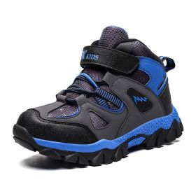 Winter Children Shoes Hiking Shoes Non-slip Sports Shoes Warm Outdoor Boys Boots Teenagers Mountain Climbing Trekking Sneakers (Color: Blue Hiking Shoes, size: 3)