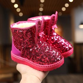 Winter Kids Boots for Girls Snow Boots Children Hiking Shoes Warm Plush Kids Pink Snow Boots Girls Rain Boots Running Shoes (Color: Red, size: 35)