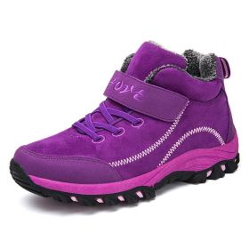 Waterproof Winter Men Boots Warm Fur Snow Women Boots Men Work Casual Sneakers Outdoor Hiking Boots Rubber Ankle Boots Size 48 (Color: Purple, size: 7)