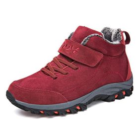 Waterproof Winter Men Boots Warm Fur Snow Women Boots Men Work Casual Sneakers Outdoor Hiking Boots Rubber Ankle Boots Size 48 (Color: Red, size: 5.5)